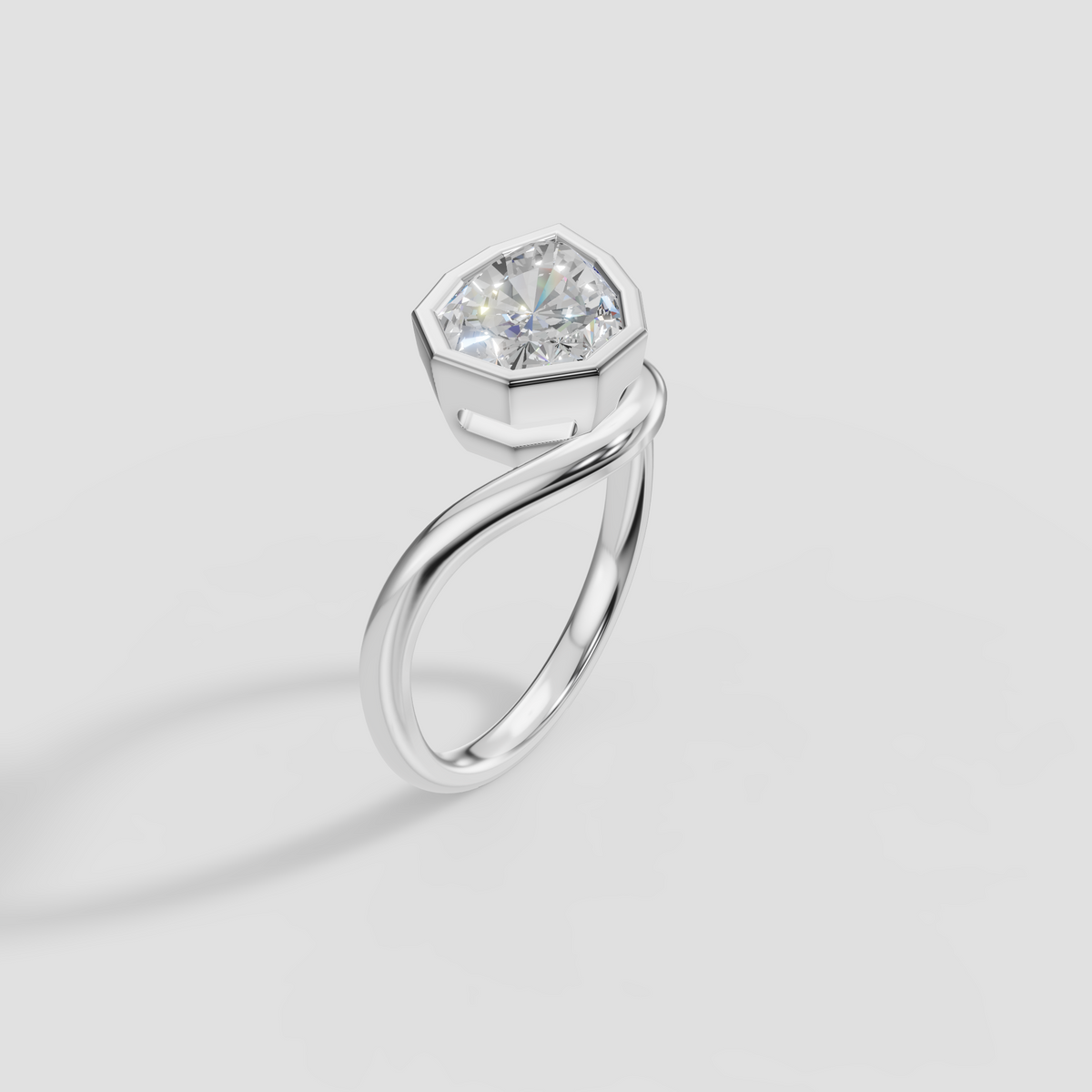 Geometric Shield Cut Diamond Bezel Engagement Ring in Solid Gold