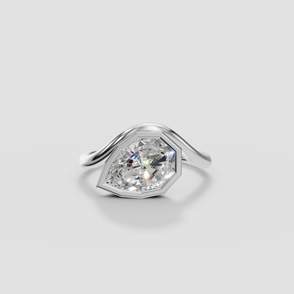 Geometric Shield Cut Diamond Bezel Engagement Ring in Solid Gold