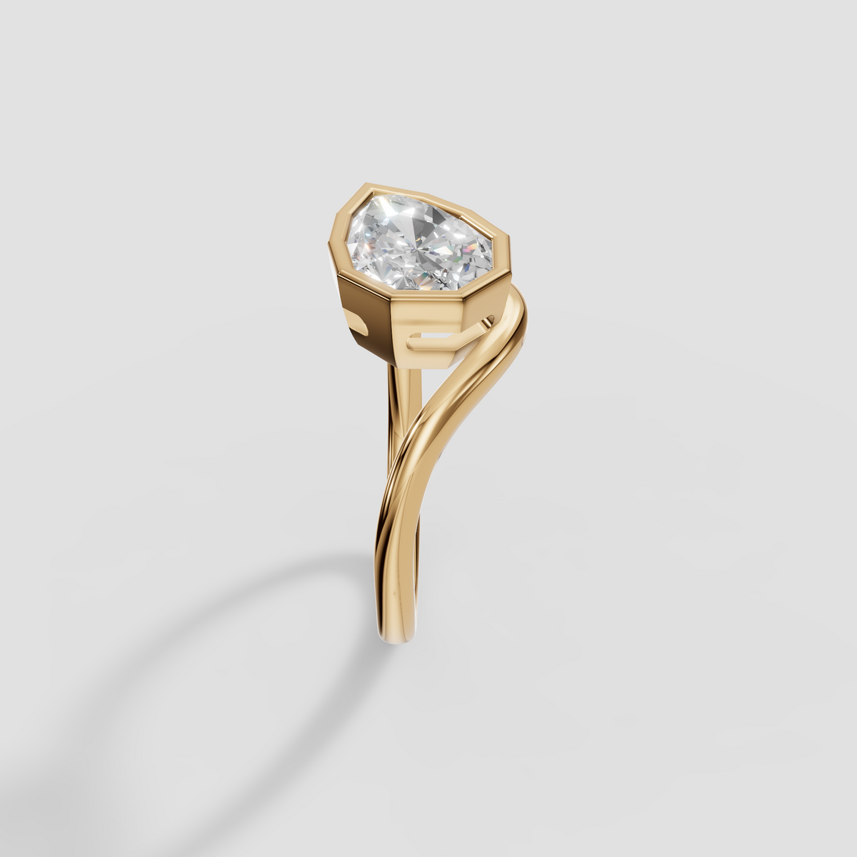 Geometric Shield Cut Diamond Bezel Engagement Ring in Solid Gold