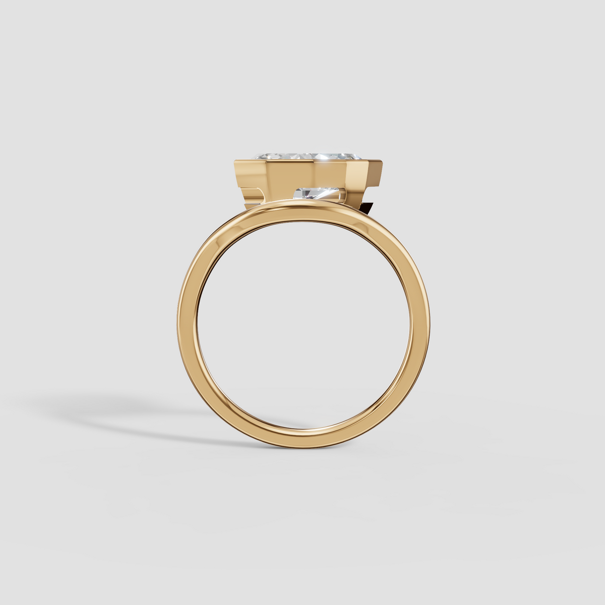 Geometric Shield Cut Diamond Bezel Engagement Ring in Solid Gold