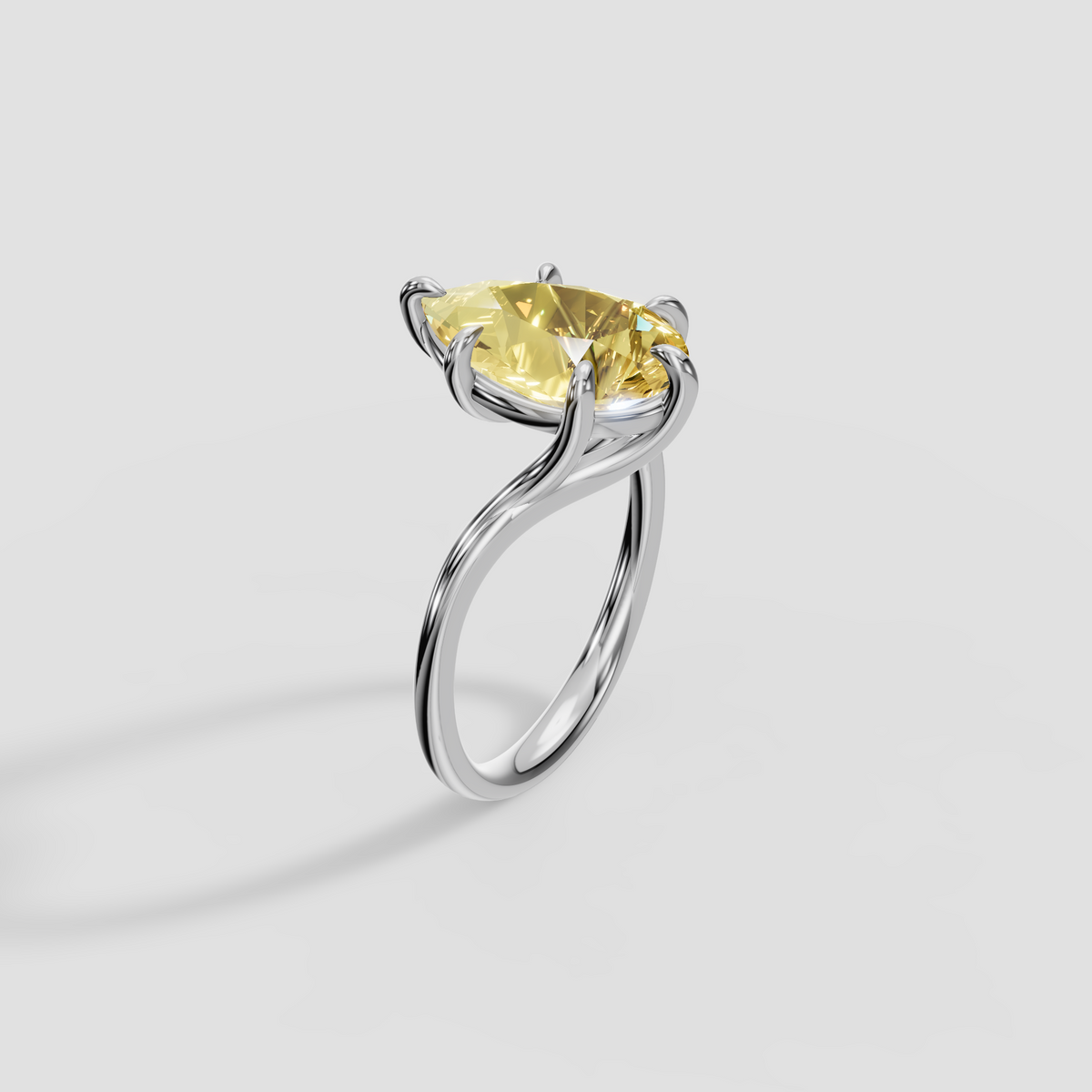 Pear Cut Yellow Diamond Engagement Ring, Fancy Yellow Statement Ring