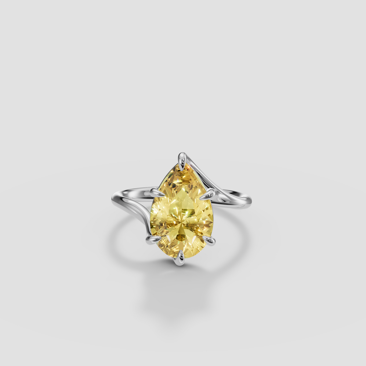 Pear Cut Yellow Diamond Engagement Ring, Fancy Yellow Statement Ring