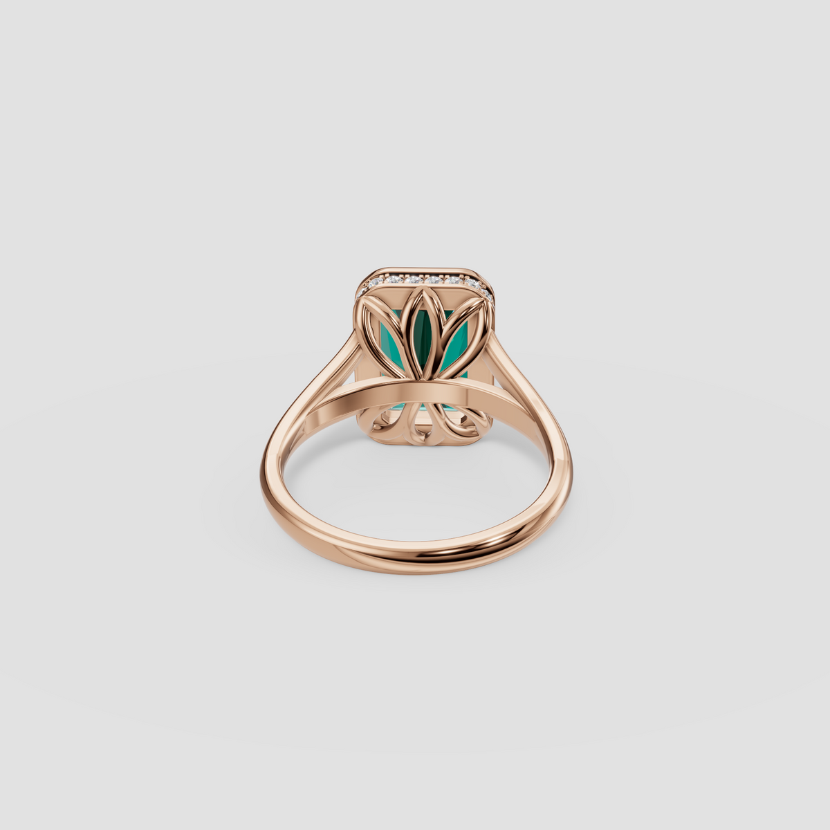Radiant Green Diamond Bezel Engagement Ring with Hidden Halo in 14K Gold