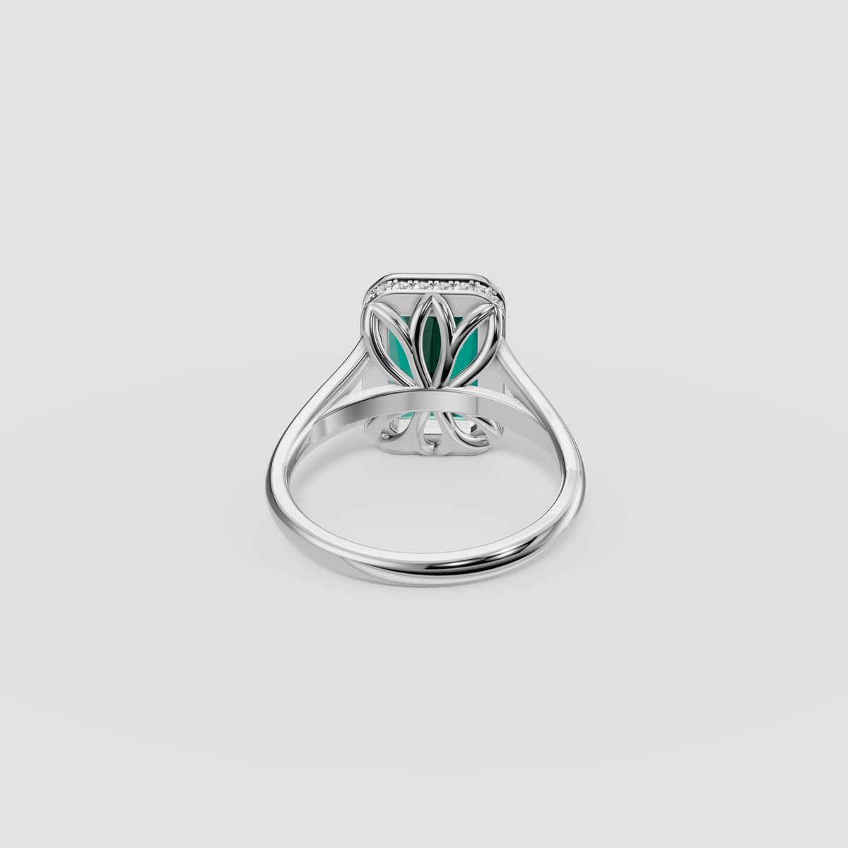Radiant Green Diamond Bezel Engagement Ring with Hidden Halo in 14K Gold