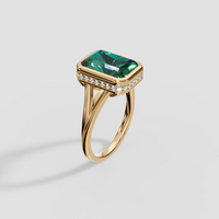 Radiant Green Diamond Bezel Engagement Ring with Hidden Halo in 14K Gold