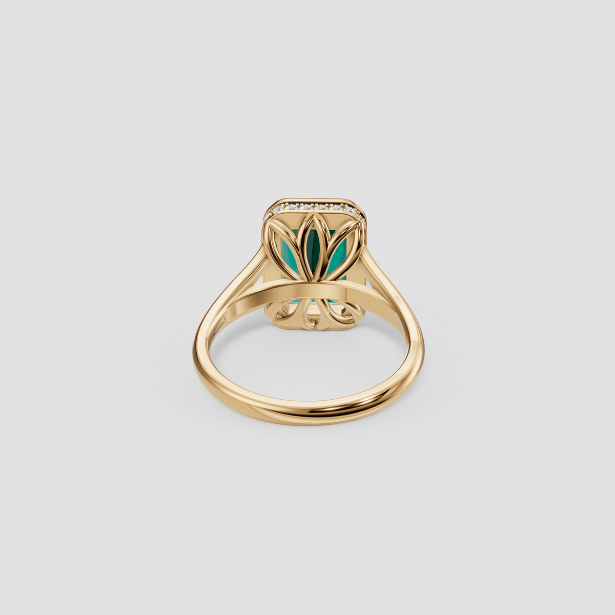 Radiant Green Diamond Bezel Engagement Ring with Hidden Halo in 14K Gold