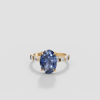 Oval Blue Diamond Engagement Ring with Baguette Diamond Band, Modern Gold Ring