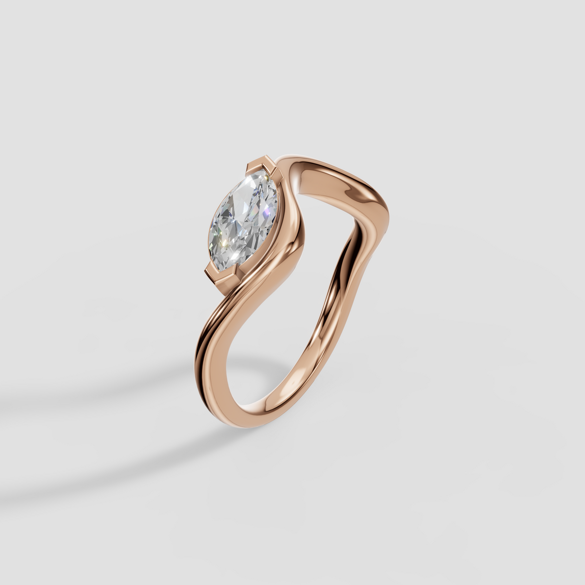 Marquise Cut Diamond Bypass Engagement Ring, Modern Minimalist Statement Ring