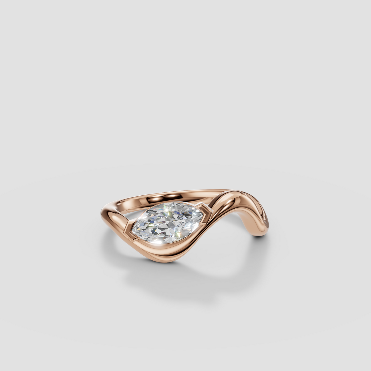 Marquise Cut Diamond Bypass Engagement Ring, Modern Minimalist Statement Ring
