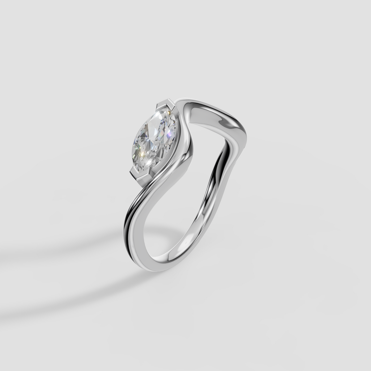 Marquise Cut Diamond Bypass Engagement Ring, Modern Minimalist Statement Ring