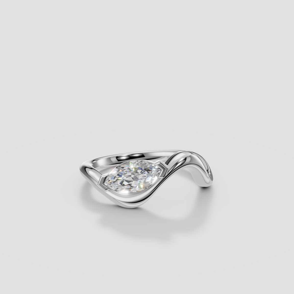 Marquise Cut Diamond Bypass Engagement Ring, Modern Minimalist Statement Ring
