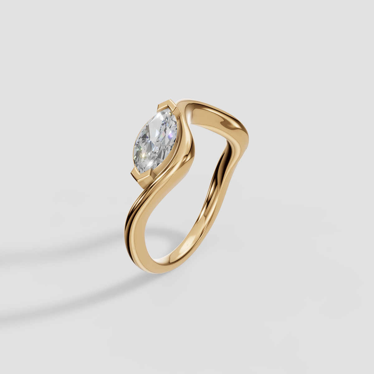 Marquise Cut Diamond Bypass Engagement Ring, Modern Minimalist Statement Ring
