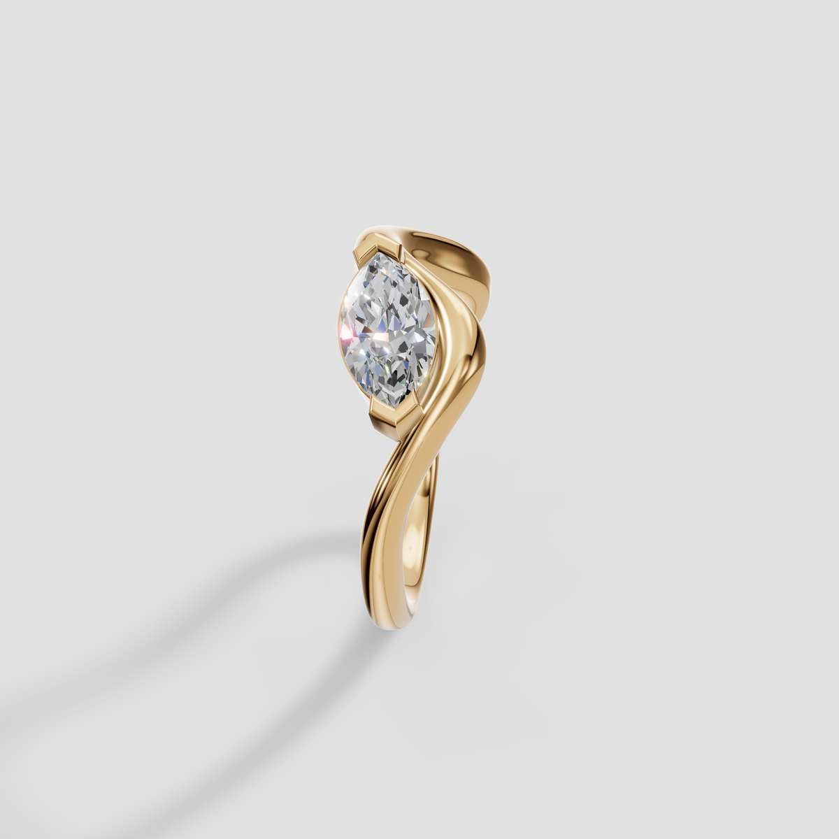 Marquise Cut Diamond Bypass Engagement Ring, Modern Minimalist Statement Ring