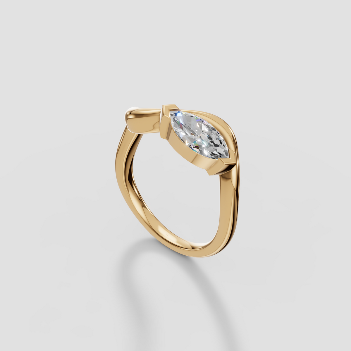 Marquise Cut Diamond Bypass Engagement Ring, Modern Minimalist Statement Ring
