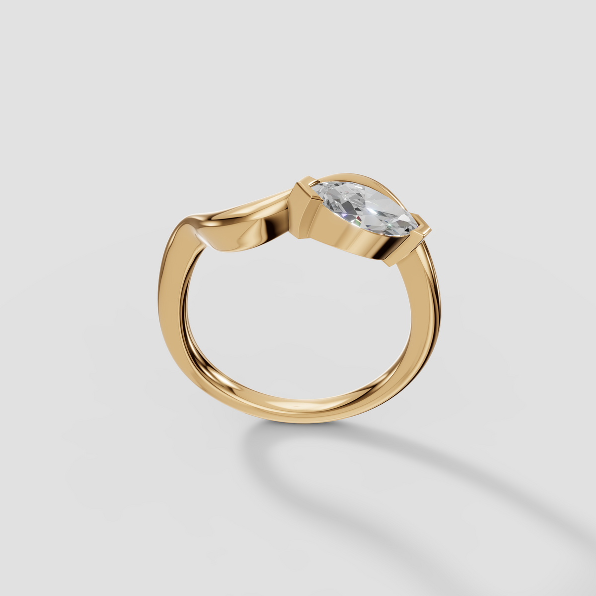 Marquise Cut Diamond Bypass Engagement Ring, Modern Minimalist Statement Ring