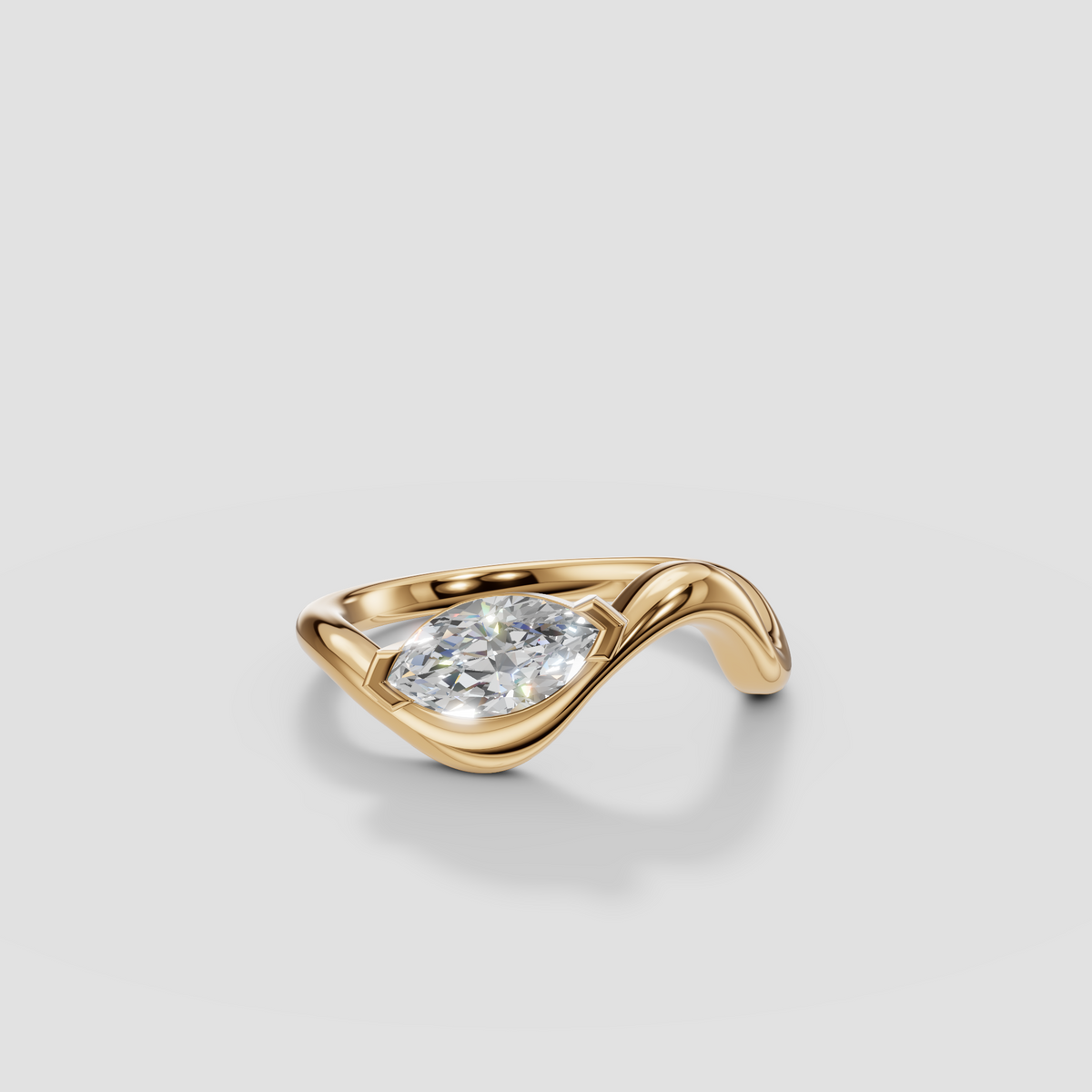 Marquise Cut Diamond Bypass Engagement Ring, Modern Minimalist Statement Ring