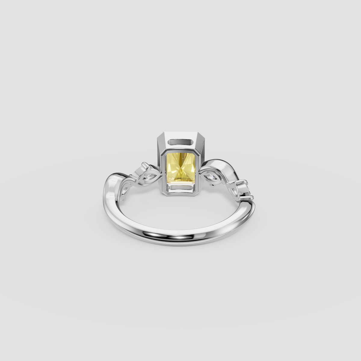 Radiant Cut Yellow Diamond Ring with Wave Accent Band in 14K Gold