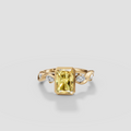 Radiant Cut Yellow Diamond Ring with Wave Accent Band in 14K Gold