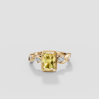 Radiant Cut Yellow Diamond Ring with Wave Accent Band in 14K Gold