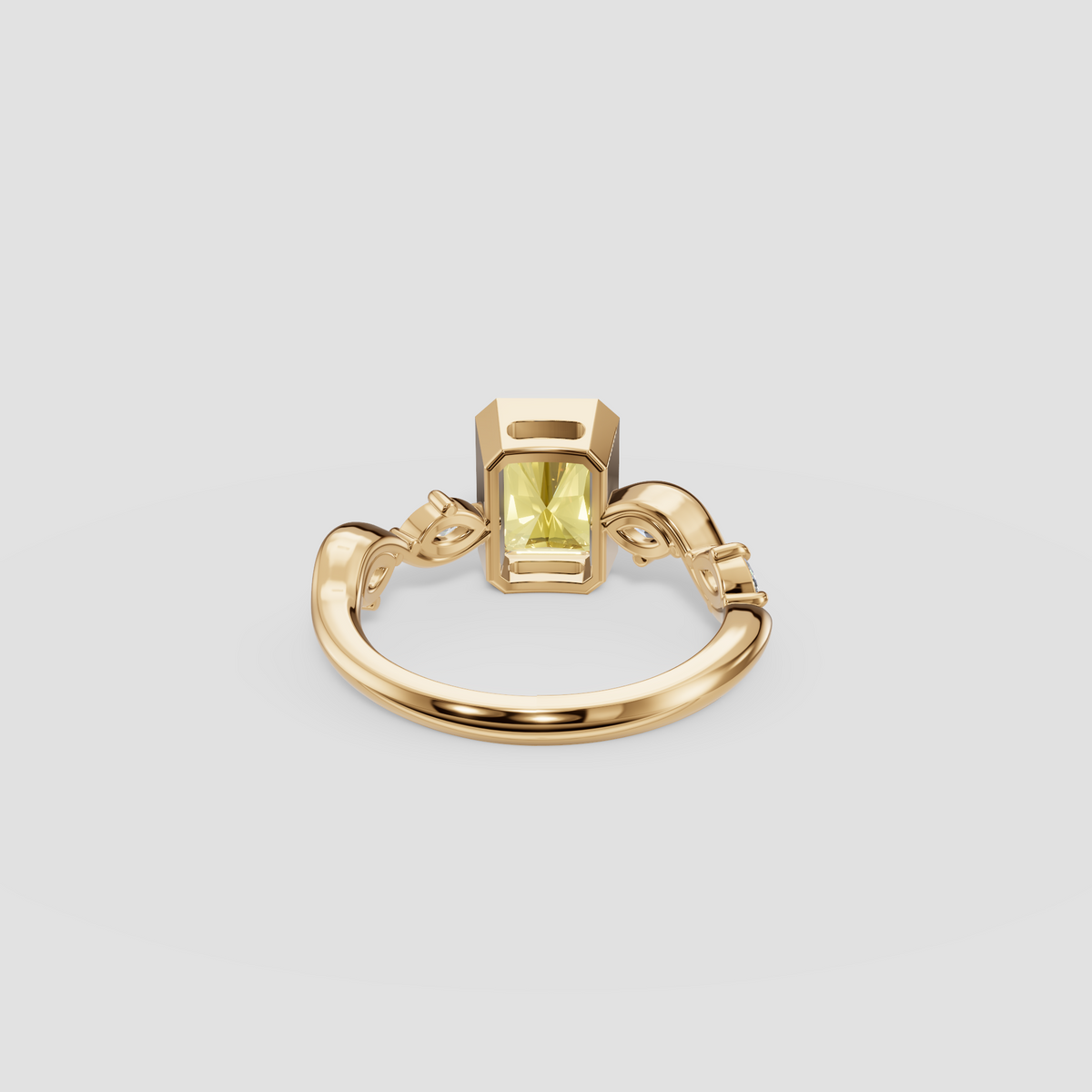 Radiant Cut Yellow Diamond Ring with Wave Accent Band in 14K Gold