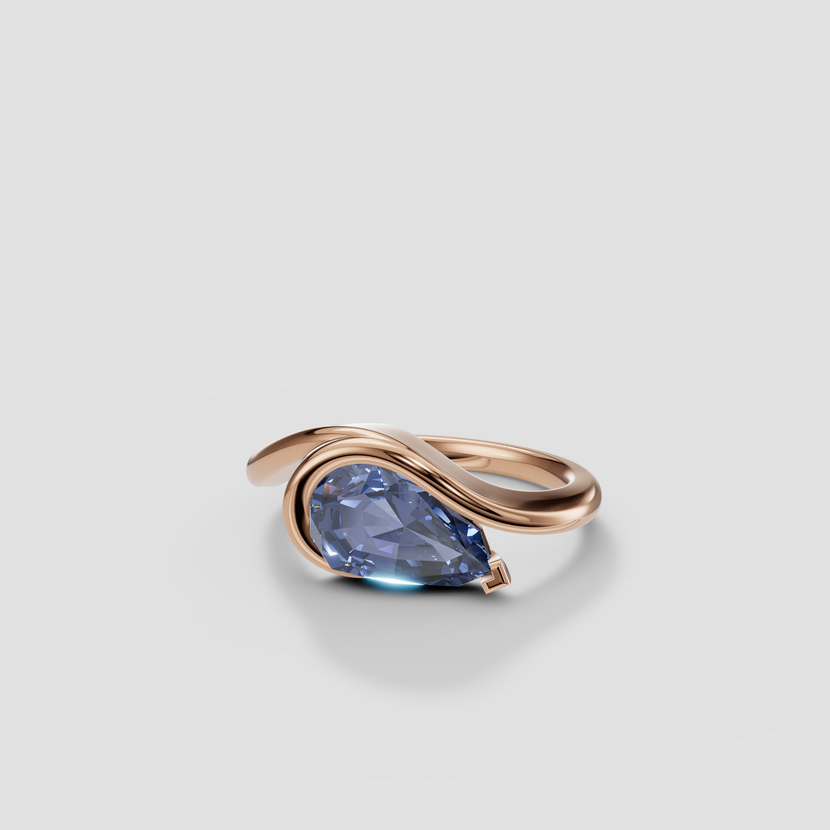 Swirl Bezel Pear Cut Blue Diamond Engagement Ring in 14K Gold