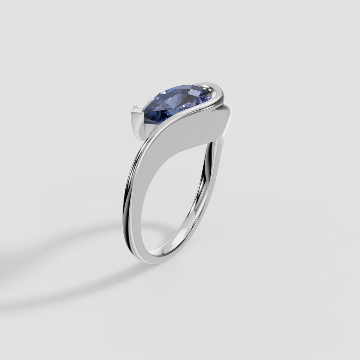 Swirl Bezel Pear Cut Blue Diamond Engagement Ring in 14K Gold