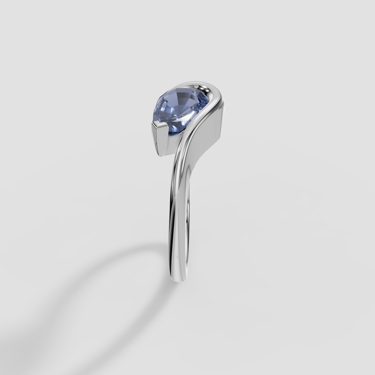 Swirl Bezel Pear Cut Blue Diamond Engagement Ring in 14K Gold