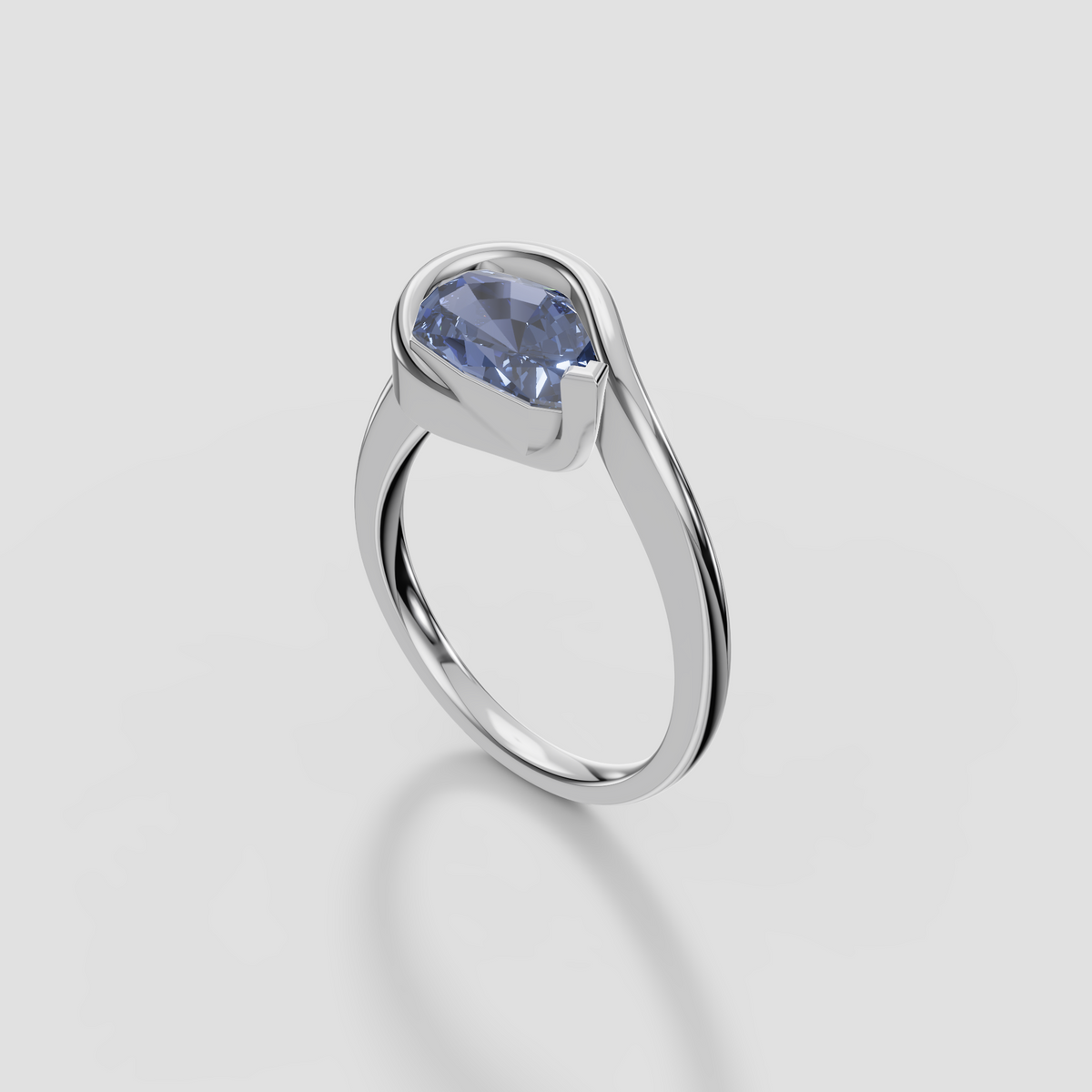 Swirl Bezel Pear Cut Blue Diamond Engagement Ring in 14K Gold