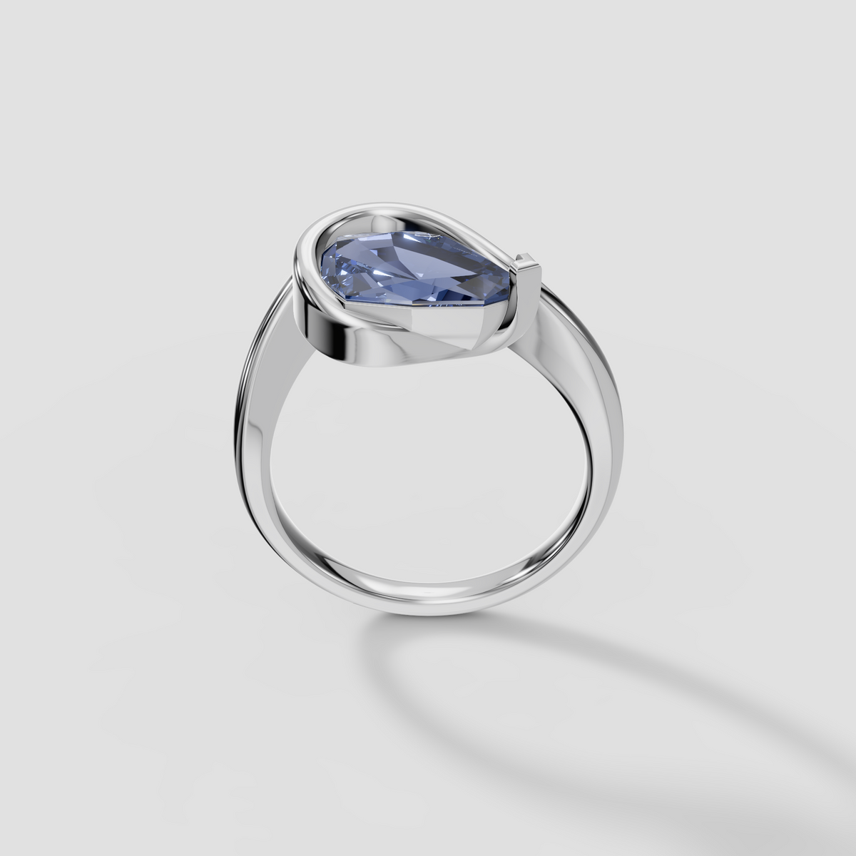 Swirl Bezel Pear Cut Blue Diamond Engagement Ring in 14K Gold
