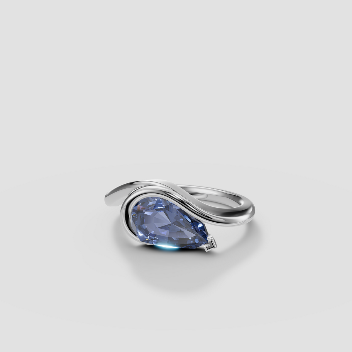 Swirl Bezel Pear Cut Blue Diamond Engagement Ring in 14K Gold