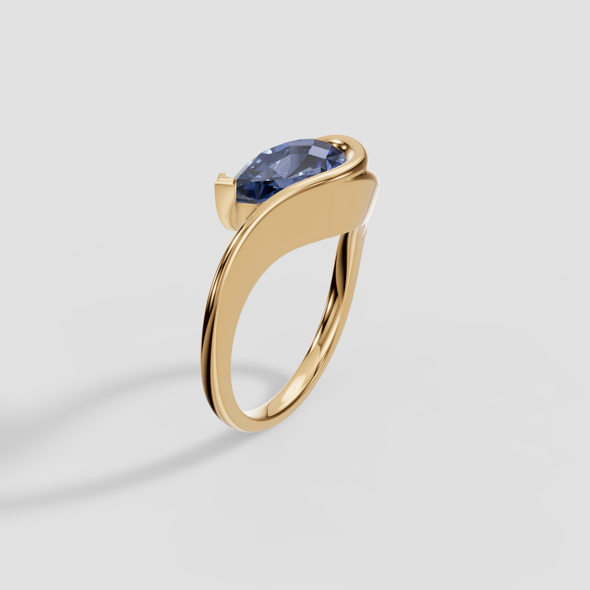 Swirl Bezel Pear Cut Blue Diamond Engagement Ring in 14K Gold