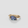 Swirl Bezel Pear Cut Blue Diamond Engagement Ring in 14K Gold