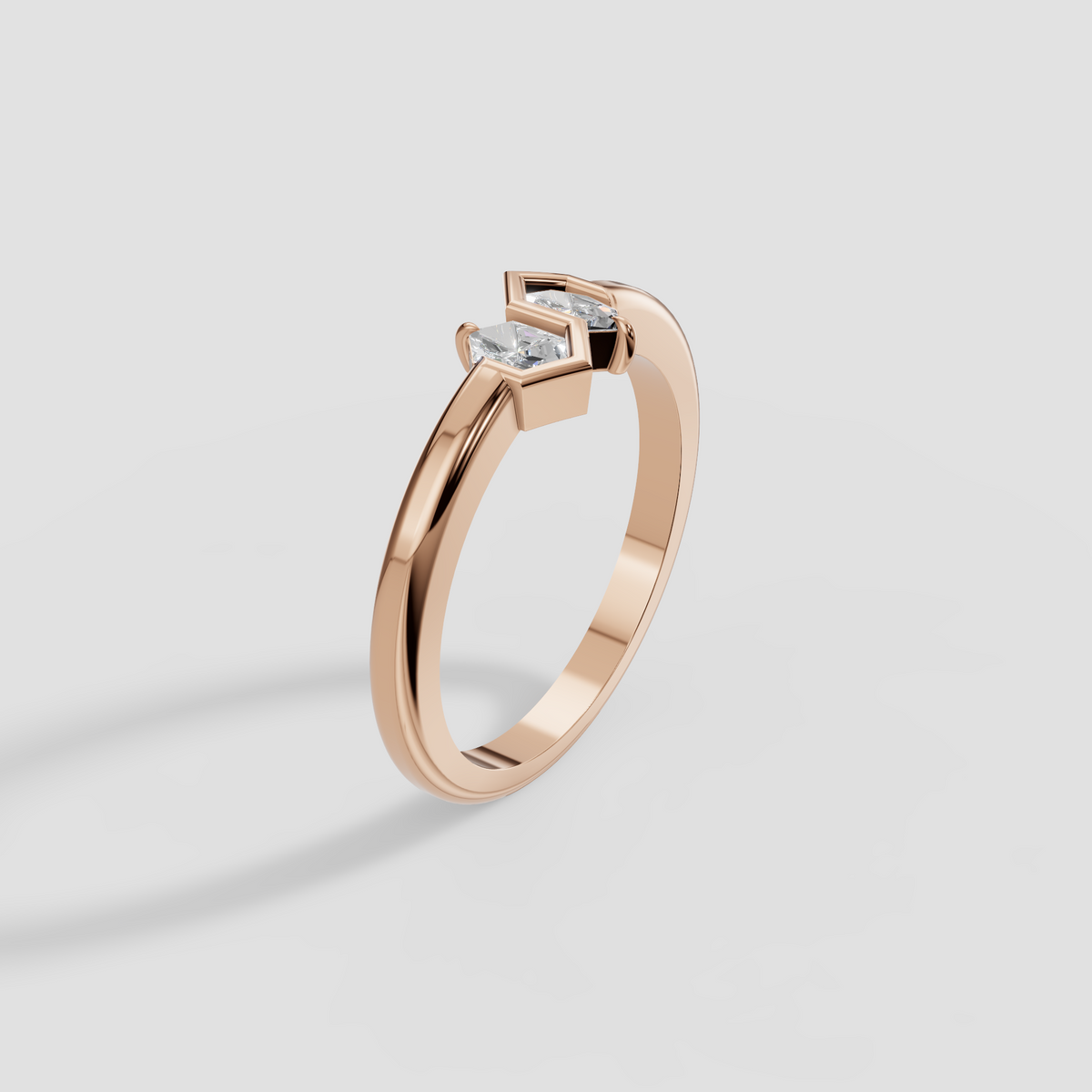 Zuri Hexagon Cut Diamond Toi et Moi Bezel Ring in 14K Gold
