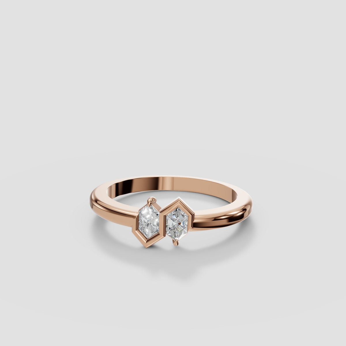 Zuri Hexagon Cut Diamond Toi et Moi Bezel Ring in 14K Gold