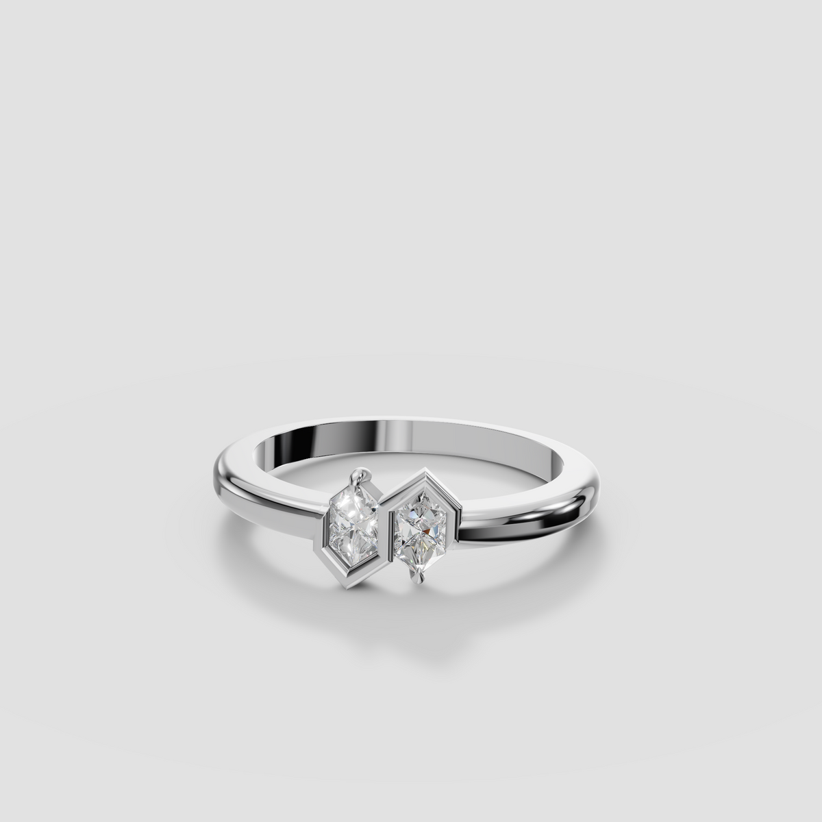 Zuri Hexagon Cut Diamond Toi et Moi Bezel Ring in 14K Gold
