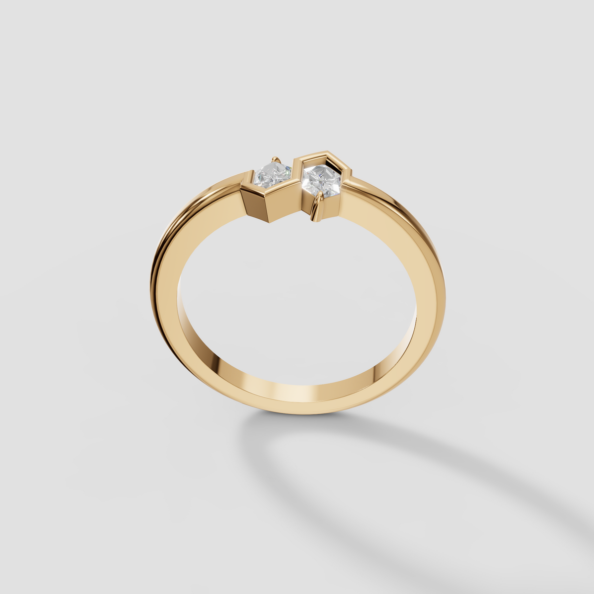Zuri Hexagon Cut Diamond Toi et Moi Bezel Ring in 14K Gold