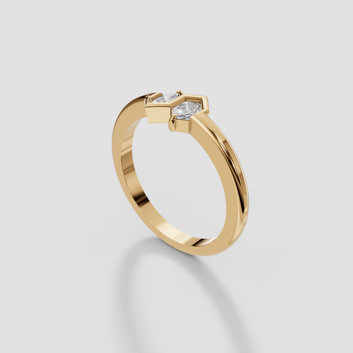 Zuri Hexagon Cut Diamond Toi et Moi Bezel Ring in 14K Gold