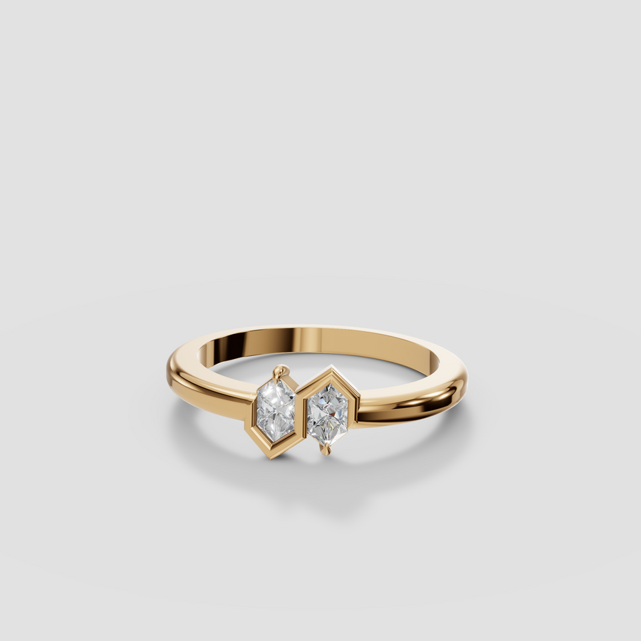 Zuri Hexagon Cut Diamond Toi et Moi Bezel Ring in 14K Gold