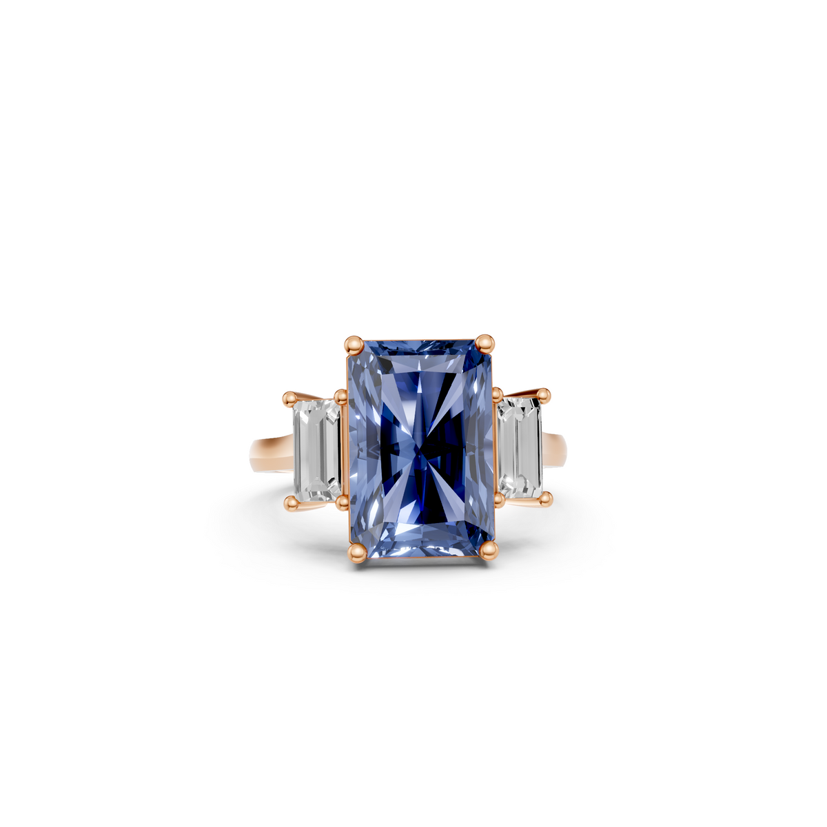 Sienna Radiant Cut Blue Diamond Three Stone Statement Ring