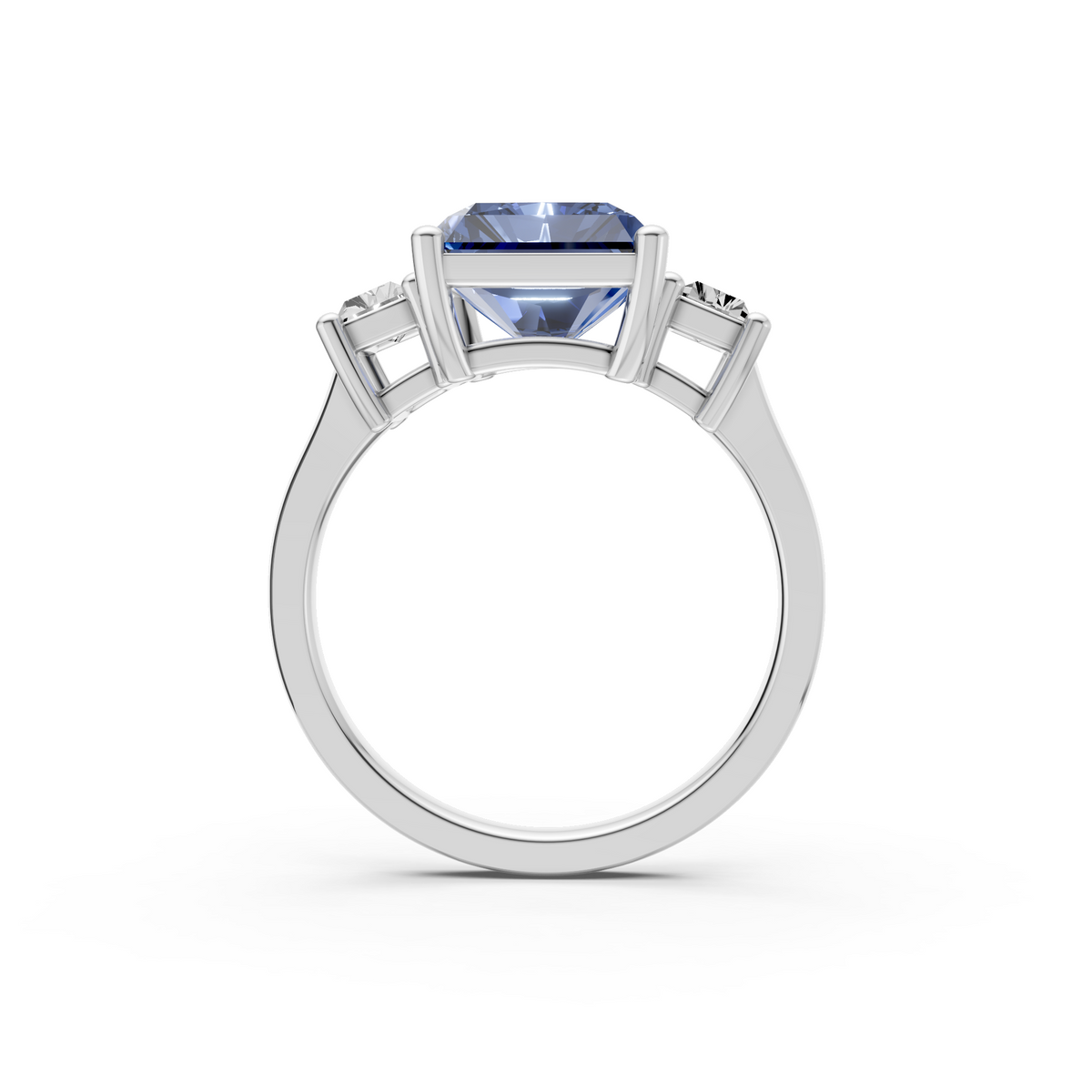 Sienna Radiant Cut Blue Diamond Three Stone Statement Ring