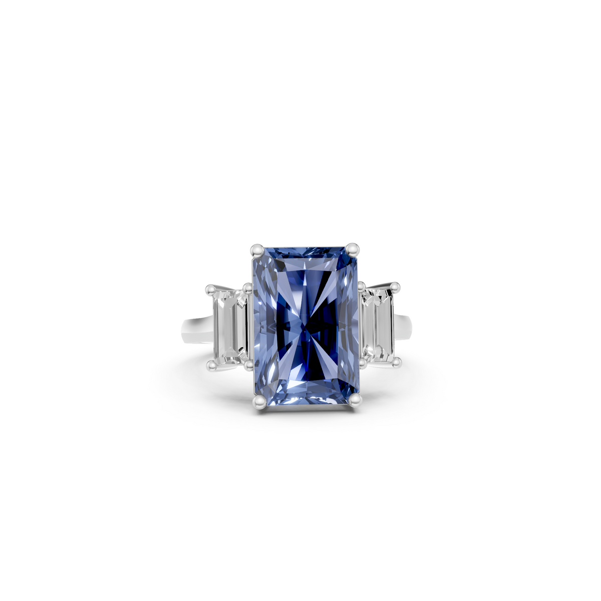 Sienna Radiant Cut Blue Diamond Three Stone Statement Ring