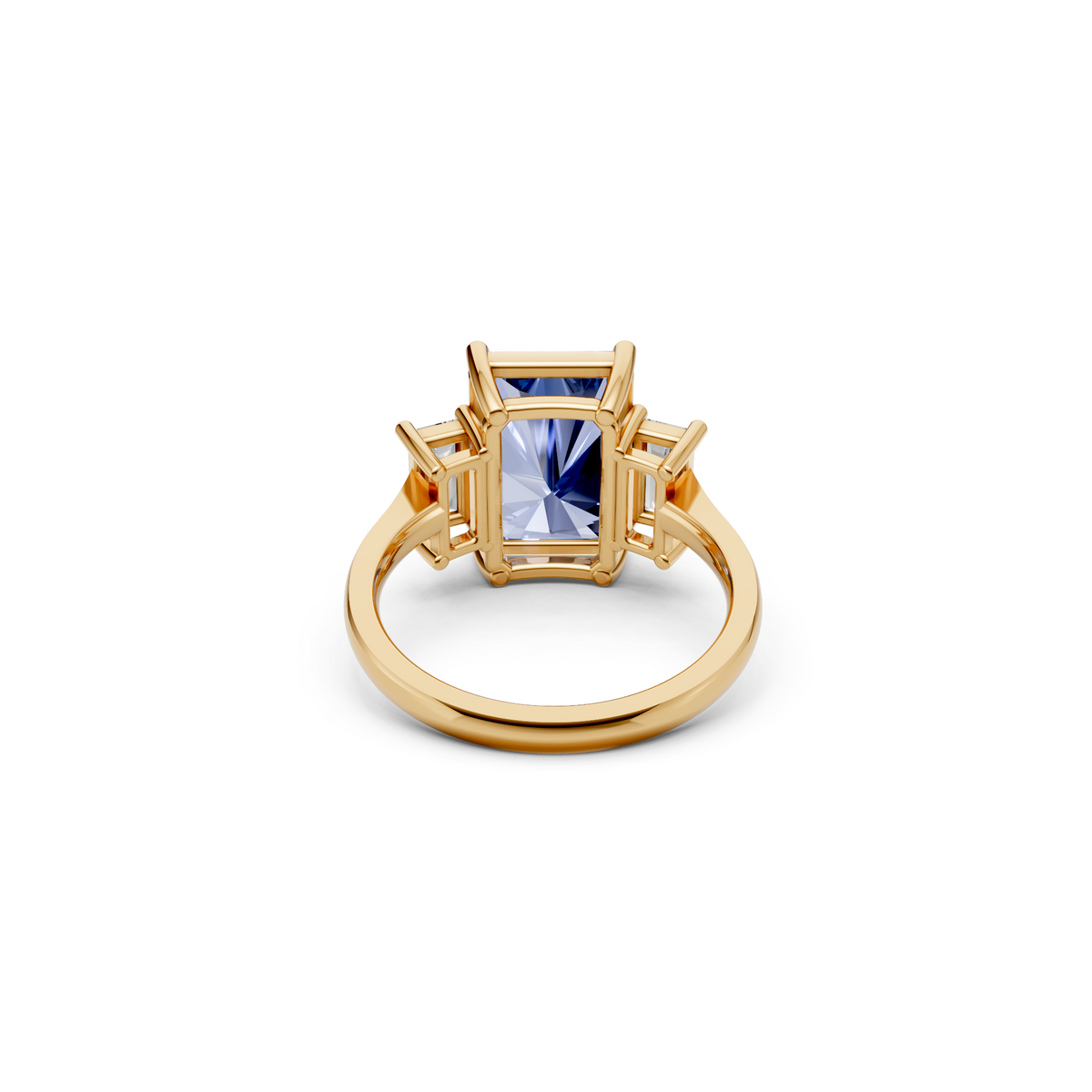 Sienna Radiant Cut Blue Diamond Three Stone Statement Ring