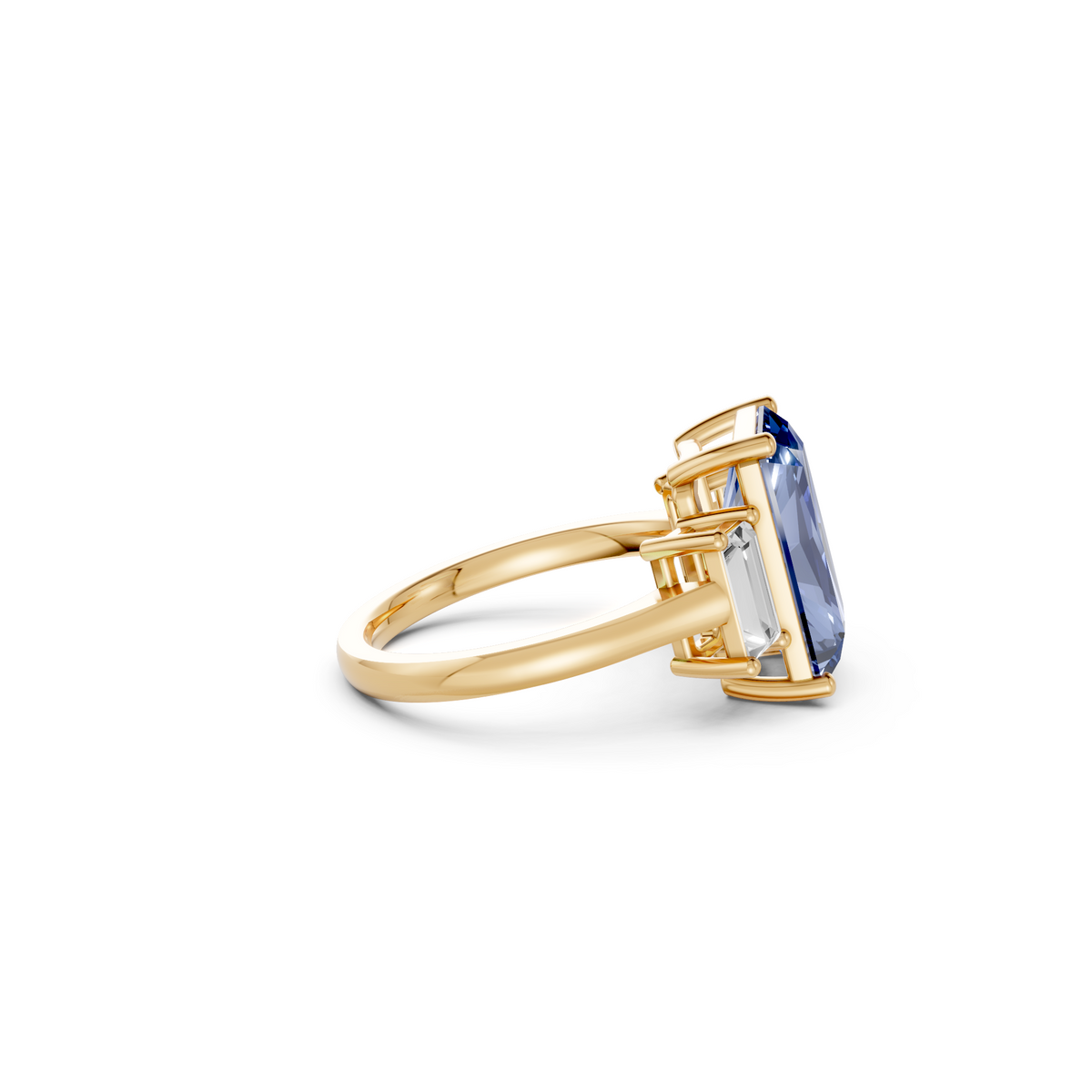 Sienna Radiant Cut Blue Diamond Three Stone Statement Ring