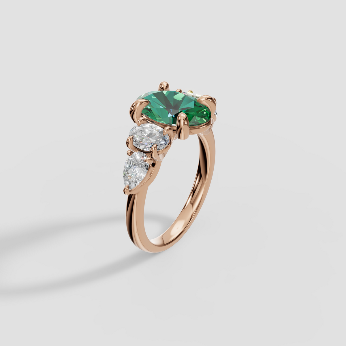 Oval Green Diamond Five Stone Engagement Ring in 14K Gold
