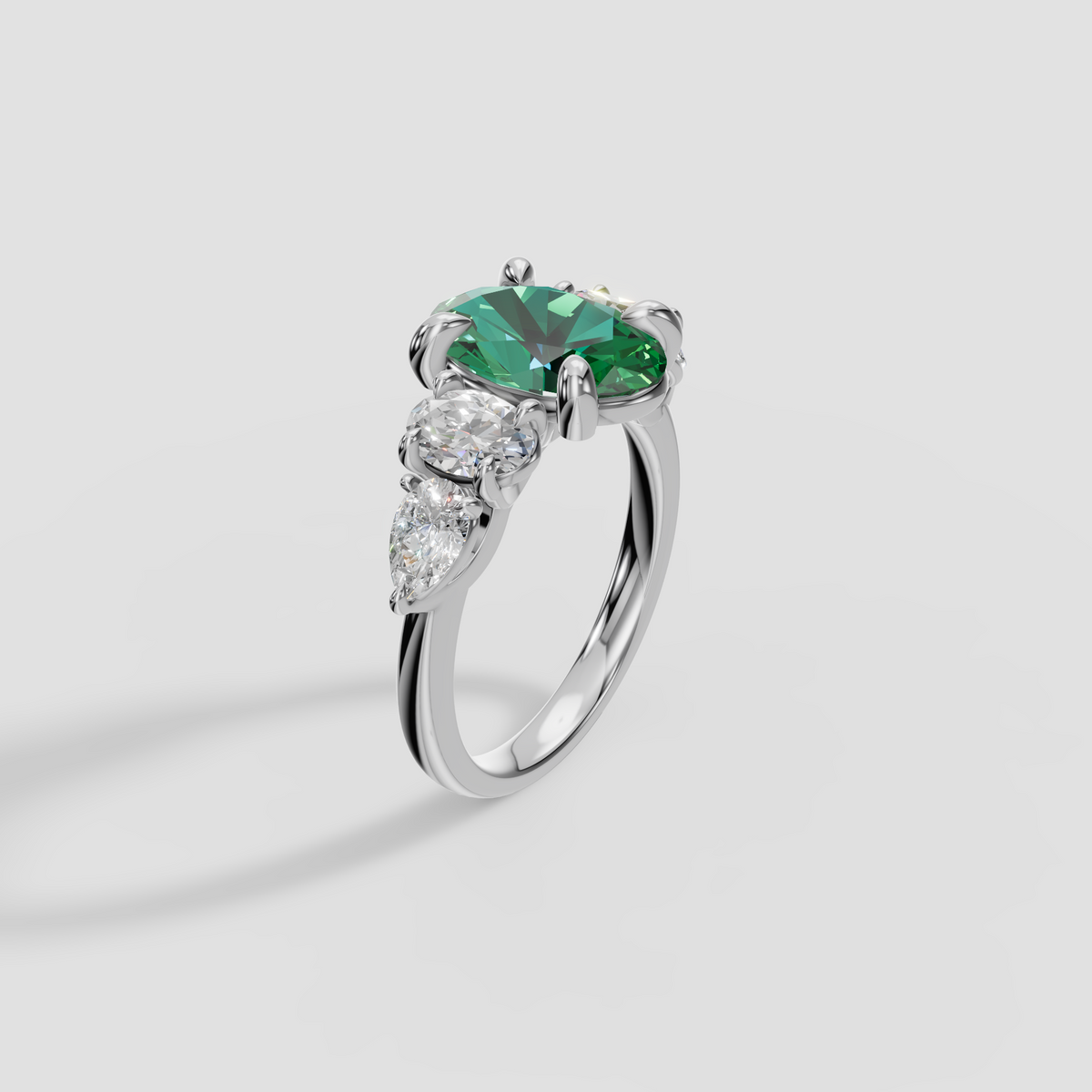Oval Green Diamond Five Stone Engagement Ring in 14K Gold