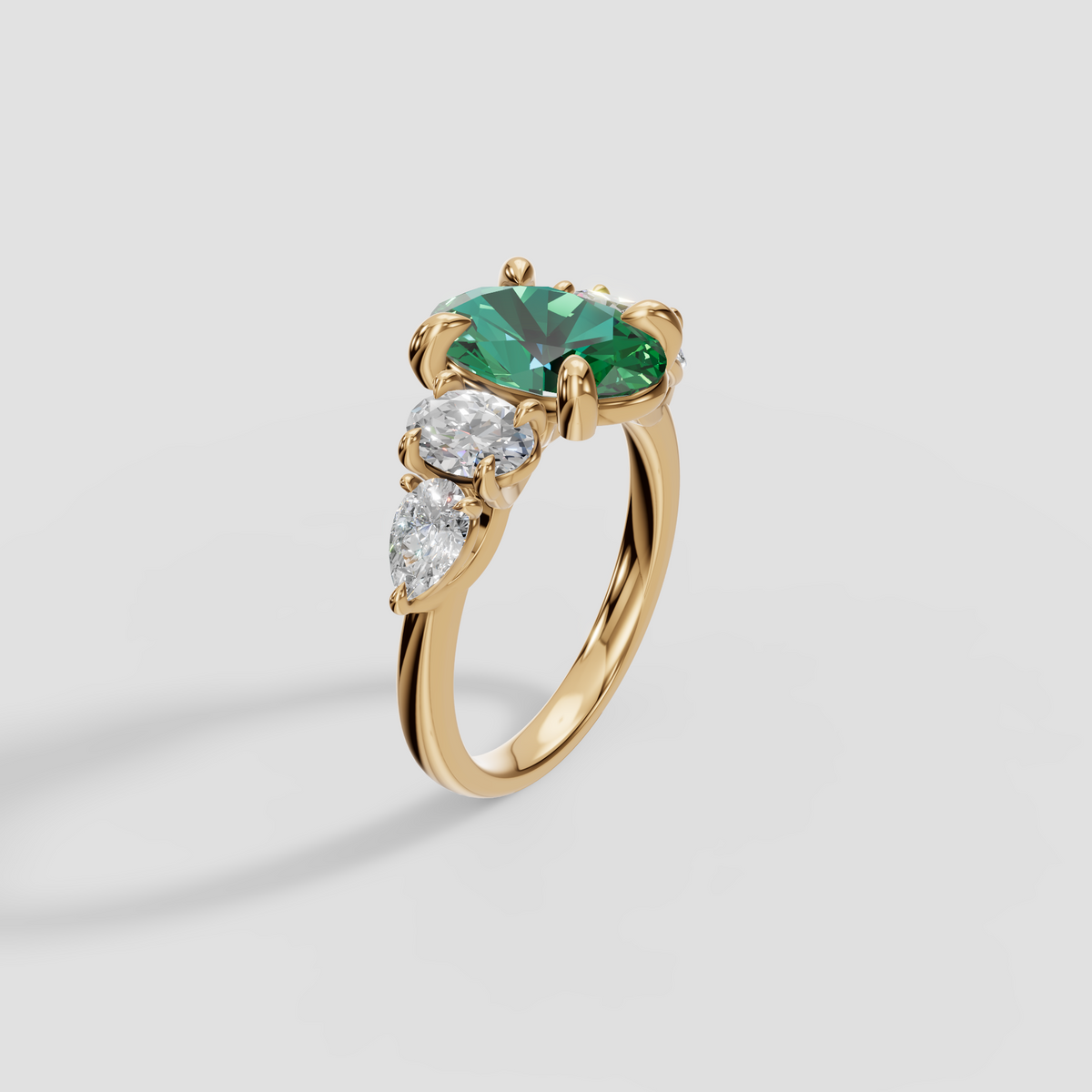 Oval Green Diamond Five Stone Engagement Ring in 14K Gold