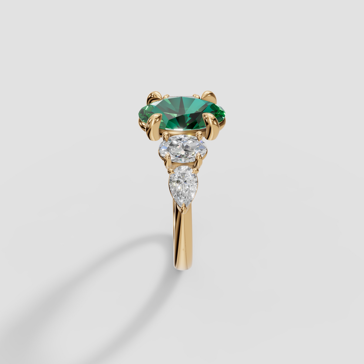 Oval Green Diamond Five Stone Engagement Ring in 14K Gold
