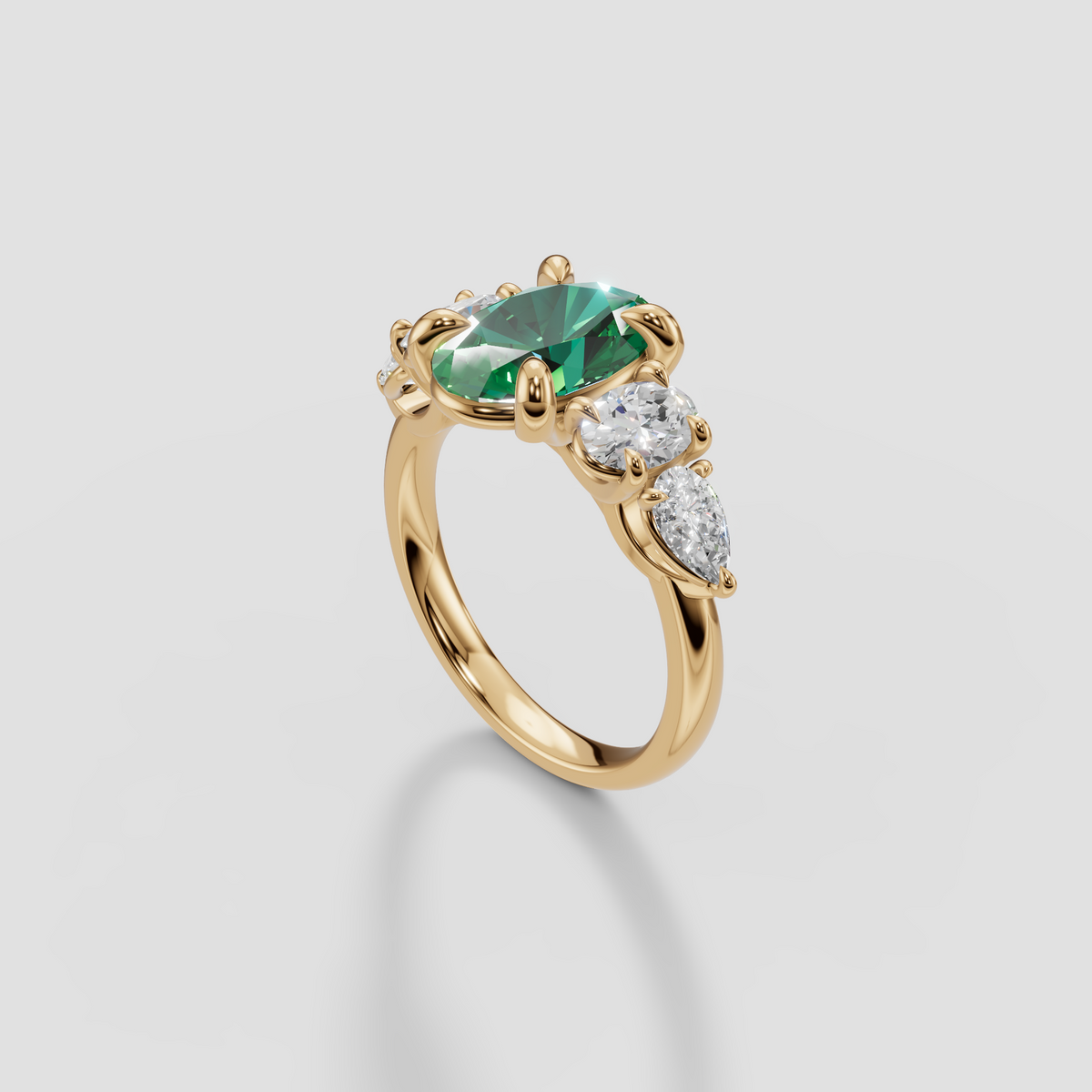 Oval Green Diamond Five Stone Engagement Ring in 14K Gold
