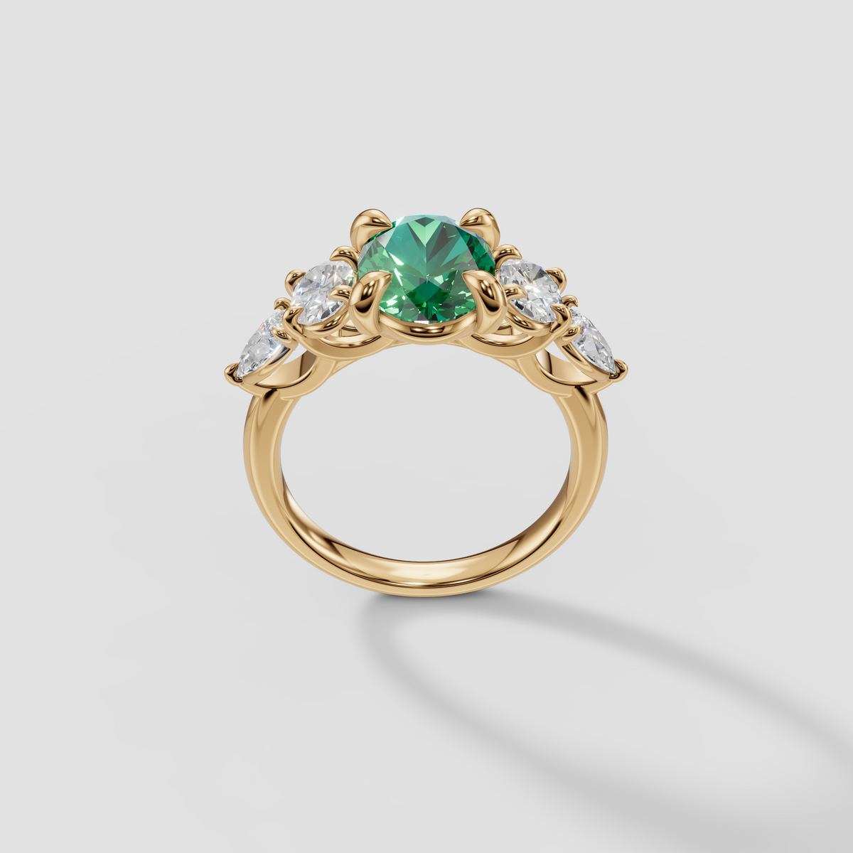 Oval Green Diamond Five Stone Engagement Ring in 14K Gold