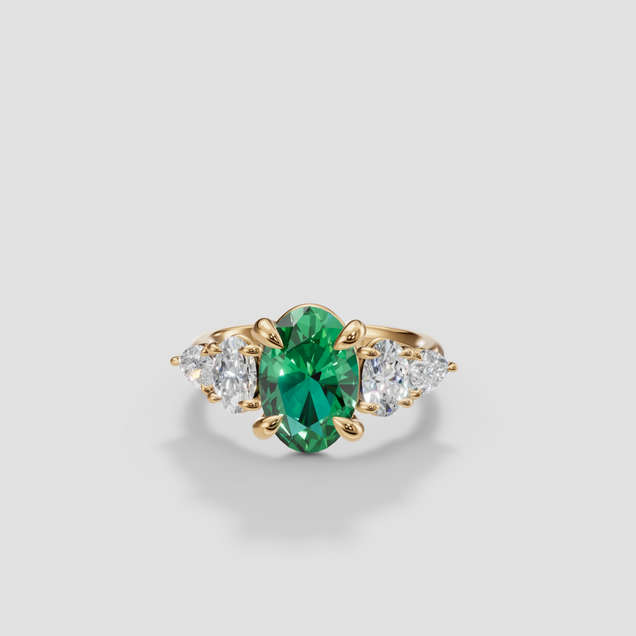 Oval Green Diamond Five Stone Engagement Ring in 14K Gold
